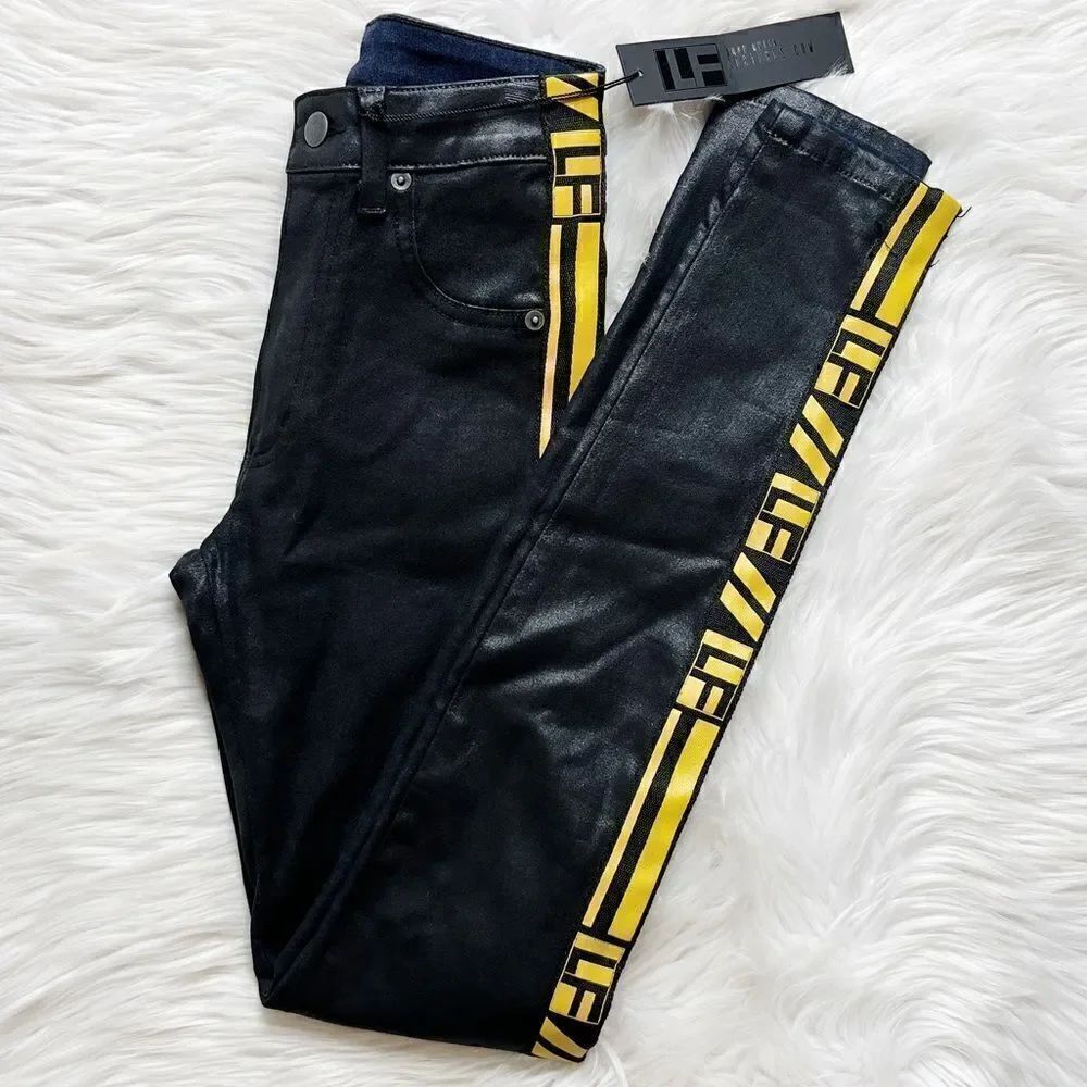 LF Logo Skinny Jeans Metallic Black & Yellow Size 23